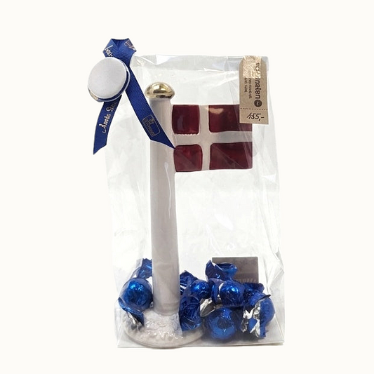Keramikflag og chokolade i rød eller blå